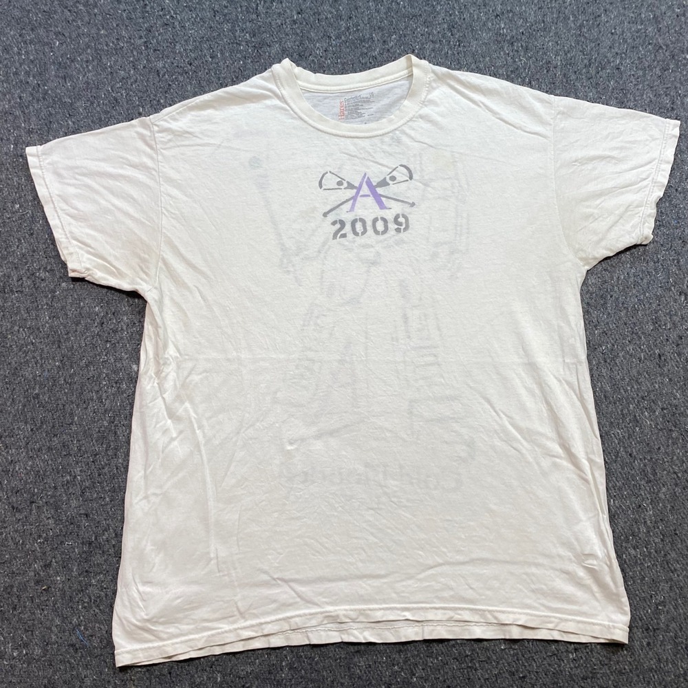 TShirt Sz L Mens White Skater 2009 AC Lax Lacrosse Robot Graphic Tee